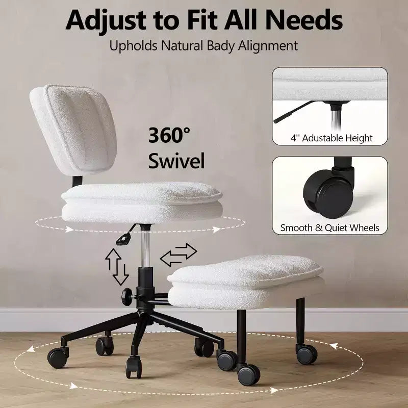 TYBOATLE Chaise de Bureau Croisée avec Ottomane, Chaise de Méditation Pivotante sans Accoudoirs, Chaise Large Croisée pour Bureau à Domicile et Coiffeuse
