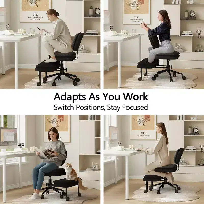 TYBOATLE Chaise de Bureau Croisée avec Ottomane, Chaise de Méditation Pivotante sans Accoudoirs, Chaise Large Croisée pour Bureau à Domicile et Coiffeuse