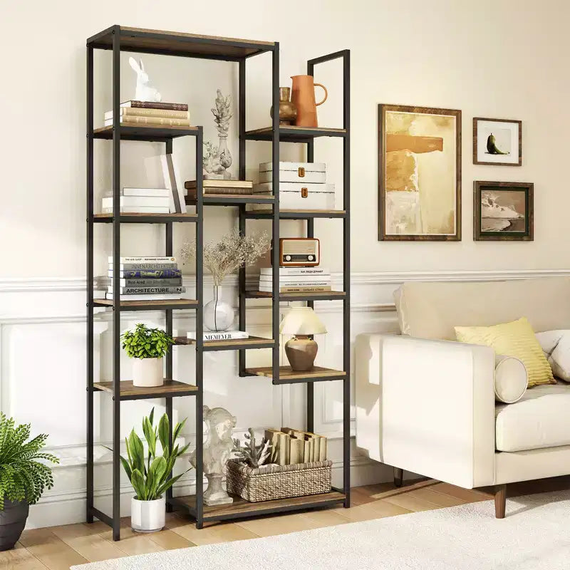 Étagère Gymax 71 po avec 12 tablettes ouvertes, dispositif anti-basculement pour salon, bureau à domicile