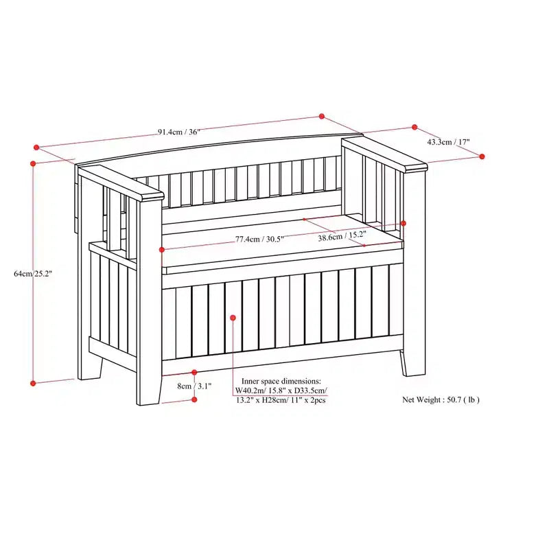 Banc de rangement transitionnel en bois massif de 91 cm de large pour petite entrée, modèle Normandy