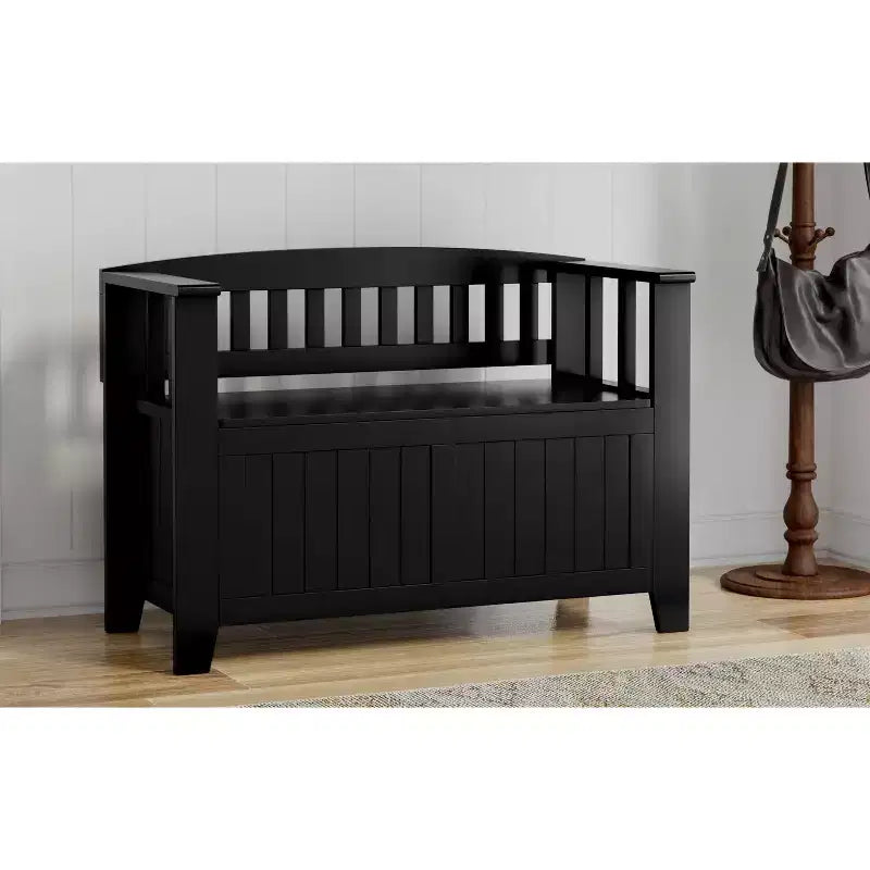 Banc de rangement transitionnel en bois massif de 91 cm de large pour petite entrée, modèle Normandy
