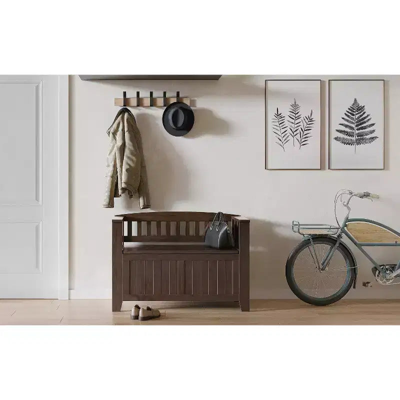 Banc de rangement transitionnel en bois massif de 91 cm de large pour petite entrée, modèle Normandy
