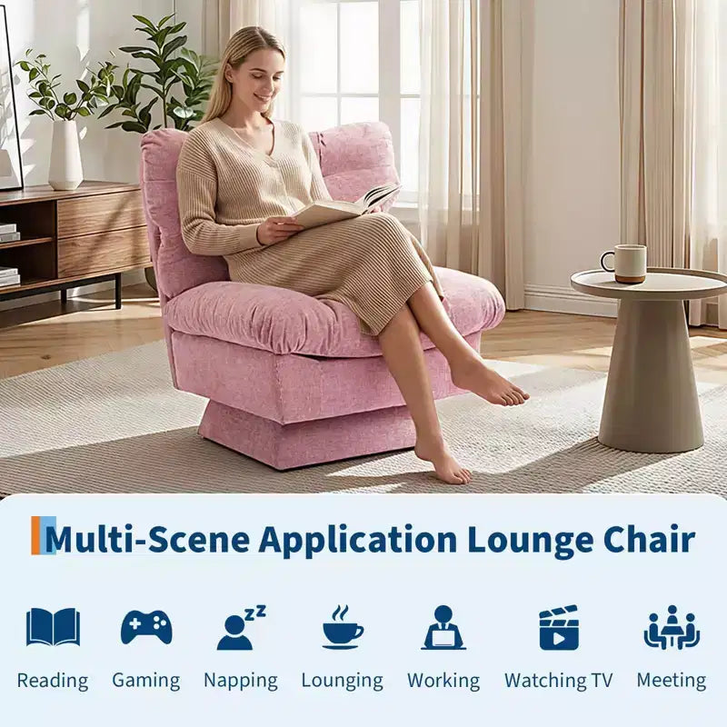 Fauteuil pivotant moderne, Fauteuil de canapé confortable avec base surdimensionnée, Siège étendu de 52,8 cm de profondeur, pour salon, chambre ou bureau