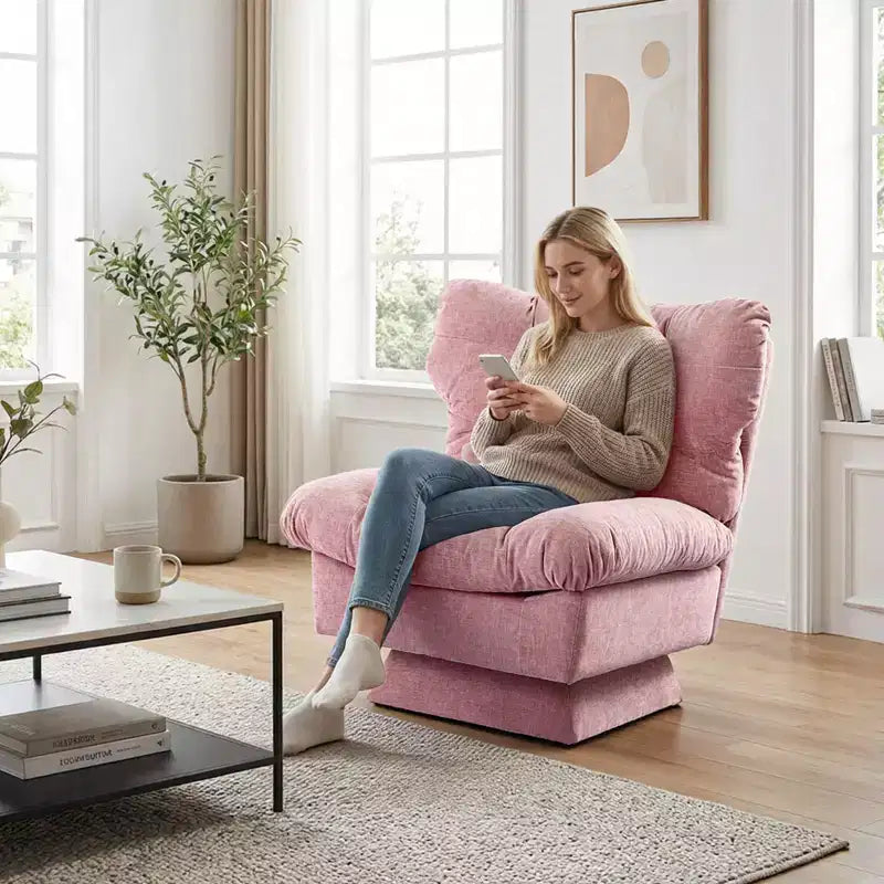 Fauteuil pivotant moderne, Fauteuil de canapé confortable avec base surdimensionnée, Siège étendu de 52,8 cm de profondeur, pour salon, chambre ou bureau
