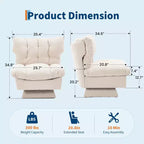 Fauteuil pivotant moderne, Fauteuil de canapé confortable avec base surdimensionnée, Siège étendu de 52,8 cm de profondeur, pour salon, chambre ou bureau