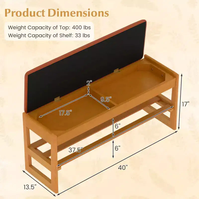 Banc à chaussures 2 niveaux Costway 40'' avec rangement à abattant et étagère à lattes pour couloir et chambre