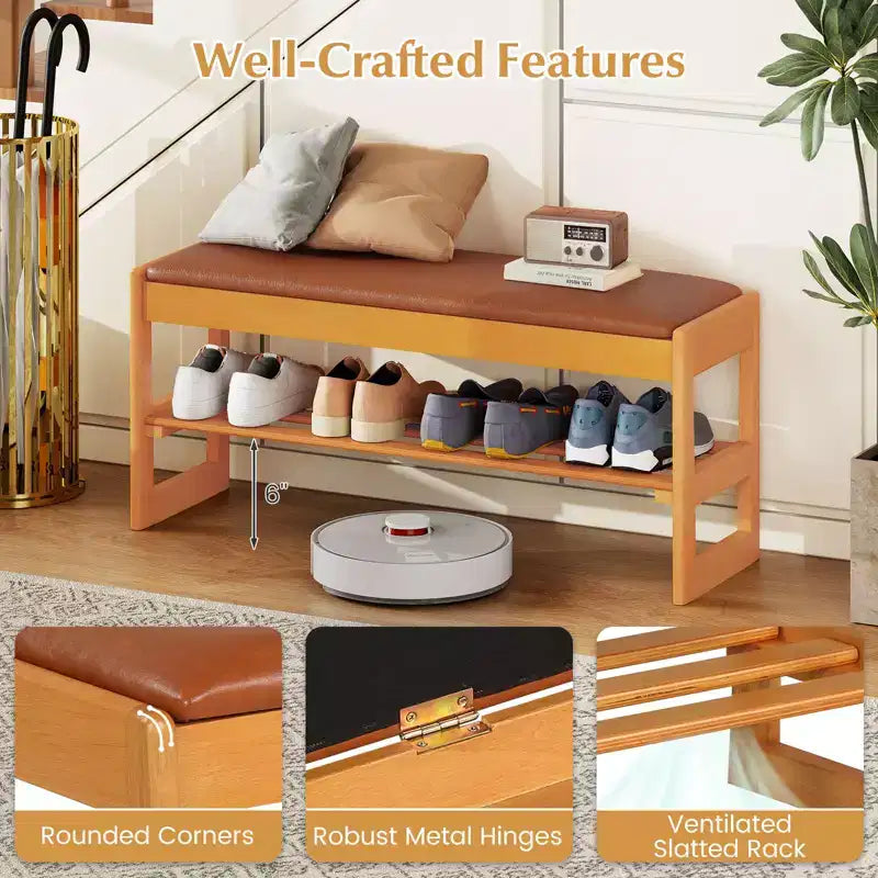 Banc à chaussures 2 niveaux Costway 40'' avec rangement à abattant et étagère à lattes pour couloir et chambre