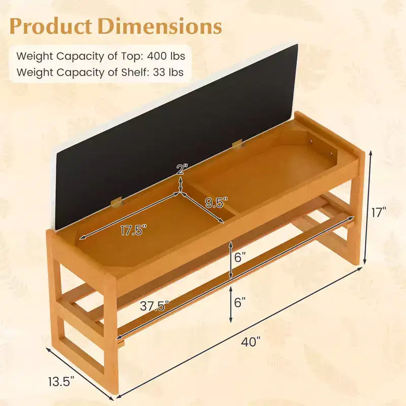 Banc à chaussures 2 niveaux Costway 40'' avec rangement à abattant et étagère à lattes pour couloir et chambre