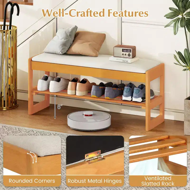 Banc à chaussures 2 niveaux Costway 40'' avec rangement à abattant et étagère à lattes pour couloir et chambre