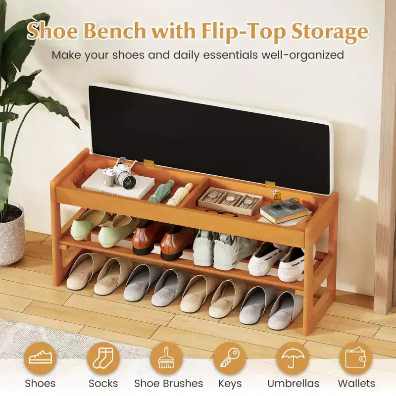 Banc à chaussures 2 niveaux Costway 40'' avec rangement à abattant et étagère à lattes pour couloir et chambre