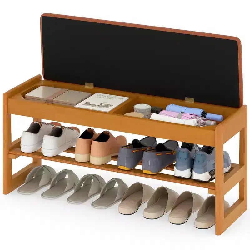 Banc à chaussures 2 niveaux Costway 40'' avec rangement à abattant et étagère à lattes pour couloir et chambre