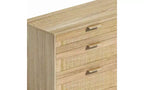JVNOXK Commode 6 tiroirs en rotin de 150 cm, meuble de rangement pour vêtements de chambre, poignées métalliques et pieds en bois, convient aux chambres à coucher, couleur naturelle