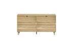 JVNOXK Commode 6 tiroirs en rotin de 150 cm, meuble de rangement pour vêtements de chambre, poignées métalliques et pieds en bois, convient aux chambres à coucher, couleur naturelle