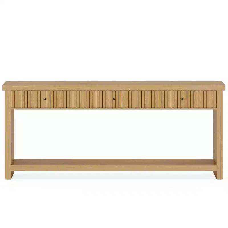 Console, longue table de canapé en bois avec 3 tiroirs