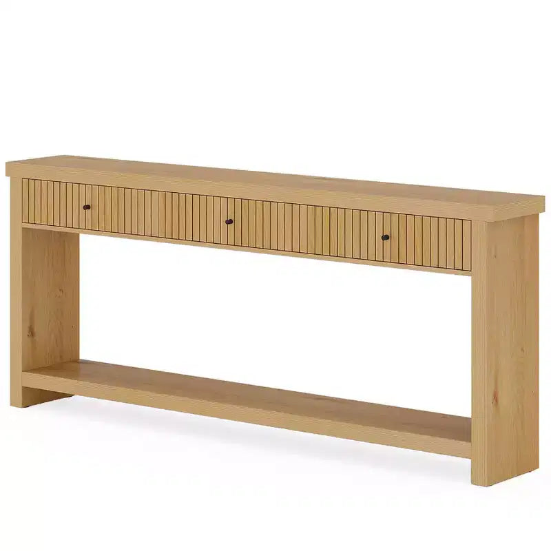 Console, longue table de canapé en bois avec 3 tiroirs