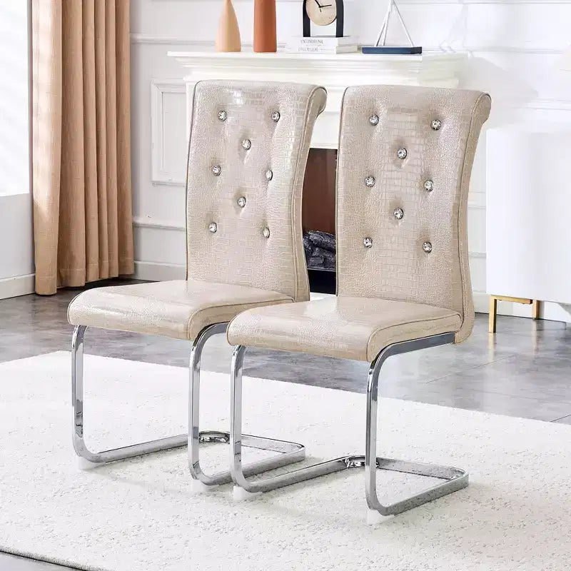 Lot de 2 chaises de salle à manger rétro en similicuir façon peau d'alligator avec détails de boucle en cristal