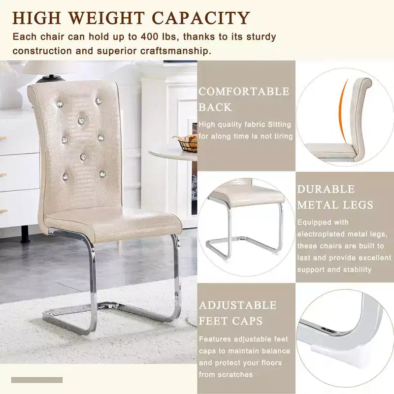Lot de 2 chaises de salle à manger rétro en similicuir façon peau d'alligator avec détails de boucle en cristal