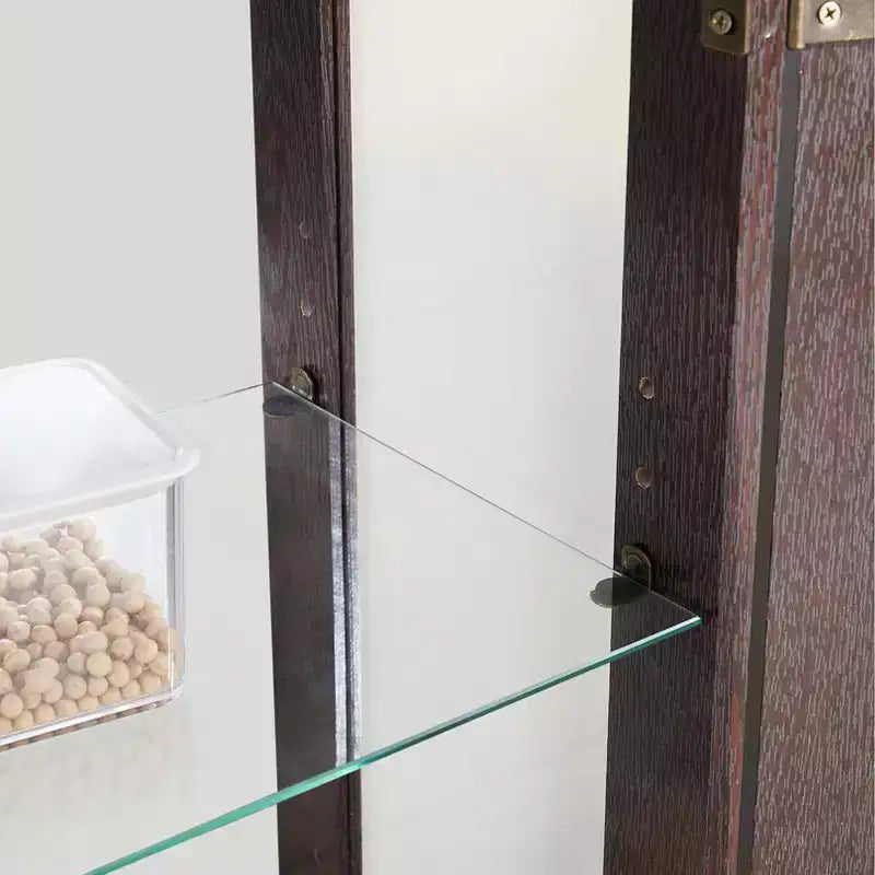 Vitrine à 2 portes avec portes en verre trempé, panneau arrière miroir, étagères réglables et éclairage pour le bureau à domicile