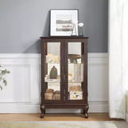 Vitrine à 2 portes avec portes en verre trempé, panneau arrière miroir, étagères réglables et éclairage pour le bureau à domicile
