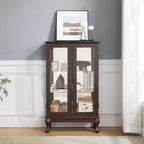 Vitrine à 2 portes avec portes en verre trempé, panneau arrière miroir, étagères réglables et éclairage pour le bureau à domicile