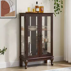 Vitrine à 2 portes avec portes en verre trempé, panneau arrière miroir, étagères réglables et éclairage pour le bureau à domicile