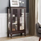 Vitrine à 2 portes avec portes en verre trempé, panneau arrière miroir, étagères réglables et éclairage pour le bureau à domicile