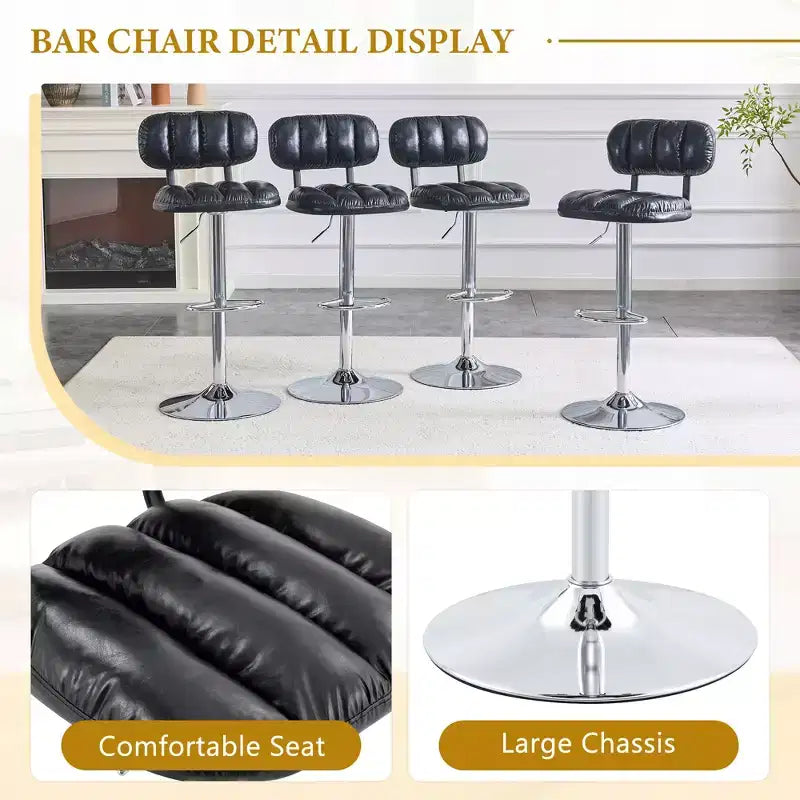 Lot de 2 tabourets de bar réglables en hauteur avec revêtement en similicuir et base chromée, avec repose-pieds pour îlot de cuisine