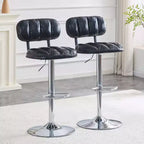Lot de 2 tabourets de bar réglables en hauteur avec revêtement en similicuir et base chromée, avec repose-pieds pour îlot de cuisine