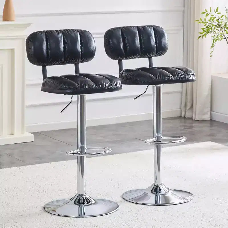 Lot de 2 tabourets de bar réglables en hauteur avec revêtement en similicuir et base chromée, avec repose-pieds pour îlot de cuisine
