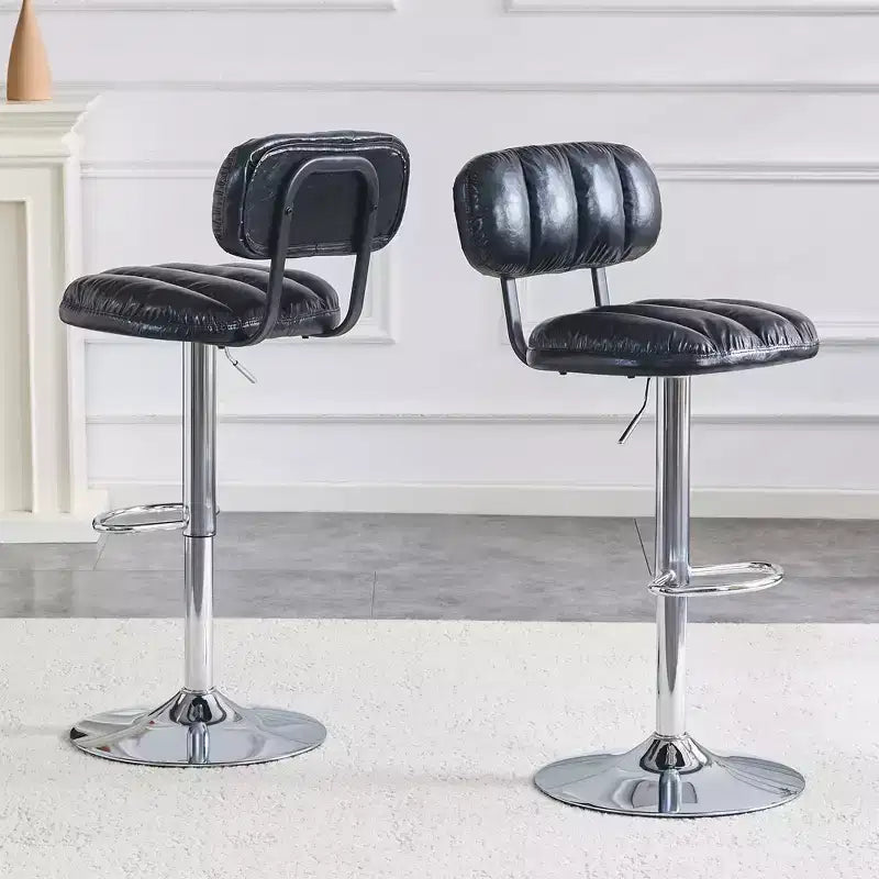 Lot de 2 tabourets de bar réglables en hauteur avec revêtement en similicuir et base chromée, avec repose-pieds pour îlot de cuisine