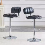 Lot de 2 tabourets de bar réglables en hauteur avec revêtement en similicuir et base chromée, avec repose-pieds pour îlot de cuisine