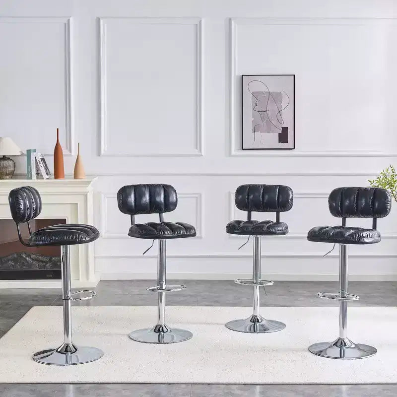 Lot de 2 tabourets de bar réglables en hauteur avec revêtement en similicuir et base chromée, avec repose-pieds pour îlot de cuisine