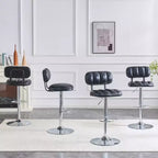 Lot de 2 tabourets de bar réglables en hauteur avec revêtement en similicuir et base chromée, avec repose-pieds pour îlot de cuisine