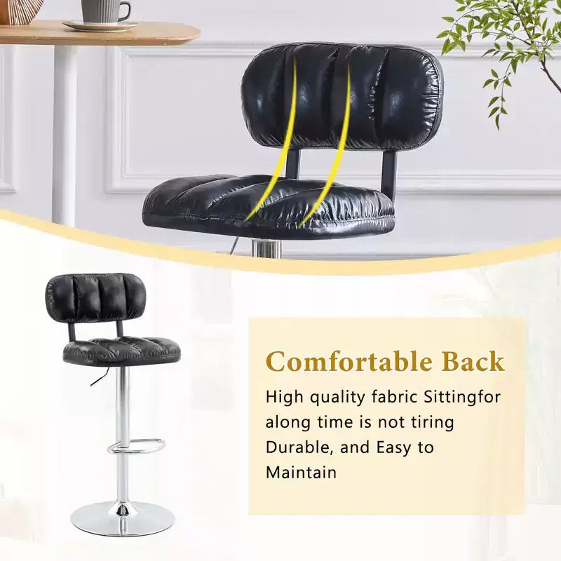 Lot de 2 tabourets de bar réglables en hauteur avec revêtement en similicuir et base chromée, avec repose-pieds pour îlot de cuisine