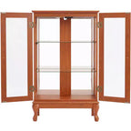 Vitrine 2 portes avec portes en verre trempé, panneau arrière miroir, étagères réglables et éclairage pour la maison