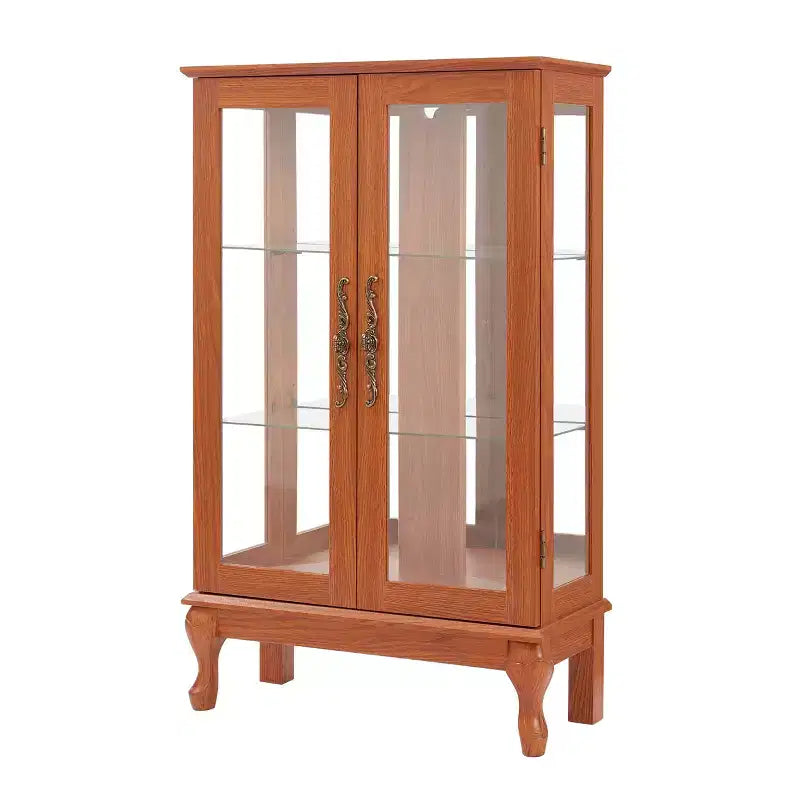 Vitrine 2 portes avec portes en verre trempé, panneau arrière miroir, étagères réglables et éclairage pour la maison