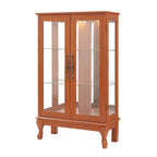 Vitrine 2 portes avec portes en verre trempé, panneau arrière miroir, étagères réglables et éclairage pour la maison