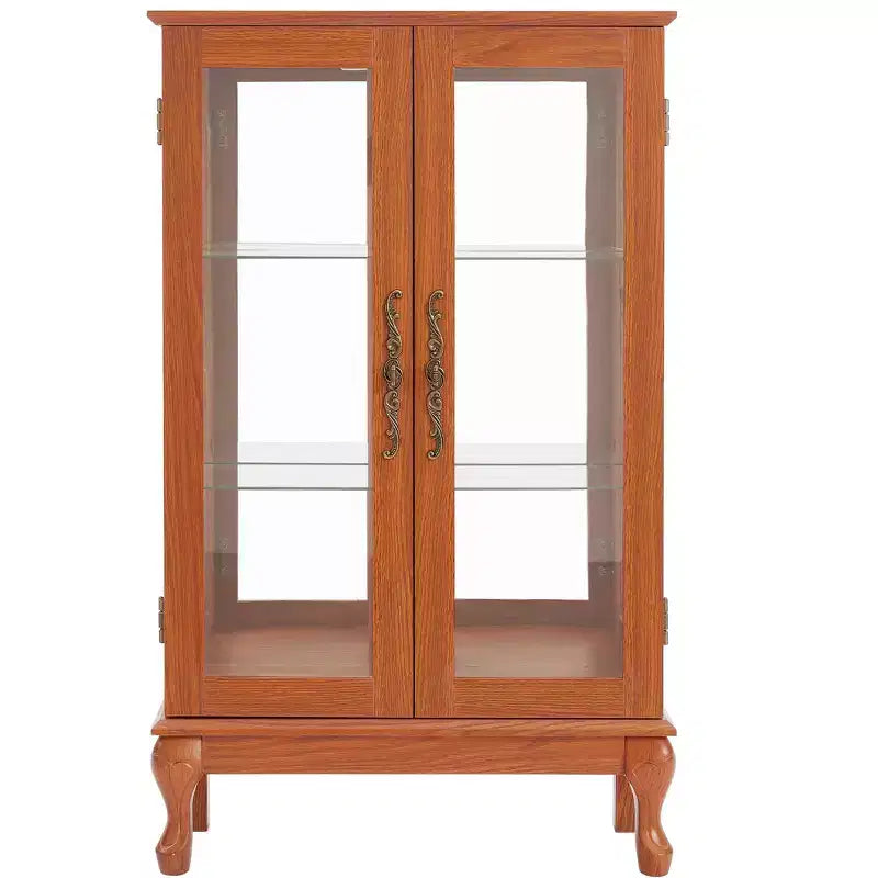 Vitrine 2 portes avec portes en verre trempé, panneau arrière miroir, étagères réglables et éclairage pour la maison
