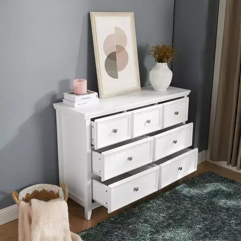 Commode moderne à 7 tiroirs, avec poignées métalliques, pour rangement de chambre à coucher