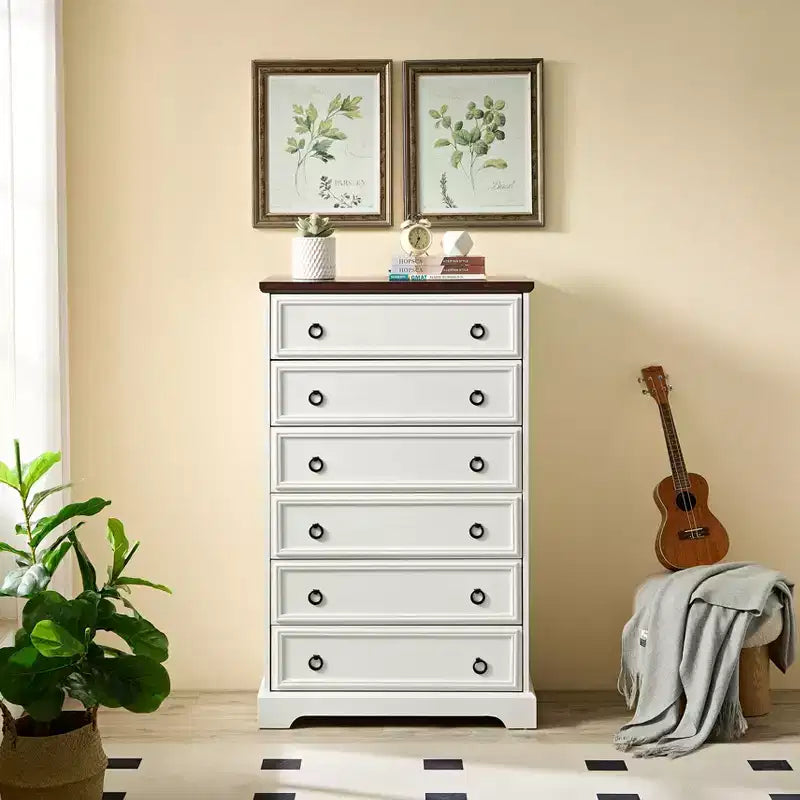 Modern 6 Drawer Dresser, Tall Chest of Drawers with Easy Pull Handle, for Bedroom or Hallway