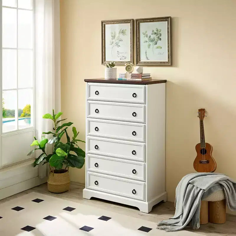 Commode moderne à 6 tiroirs, commode haute avec poignée facile à tirer, pour chambre ou couloir