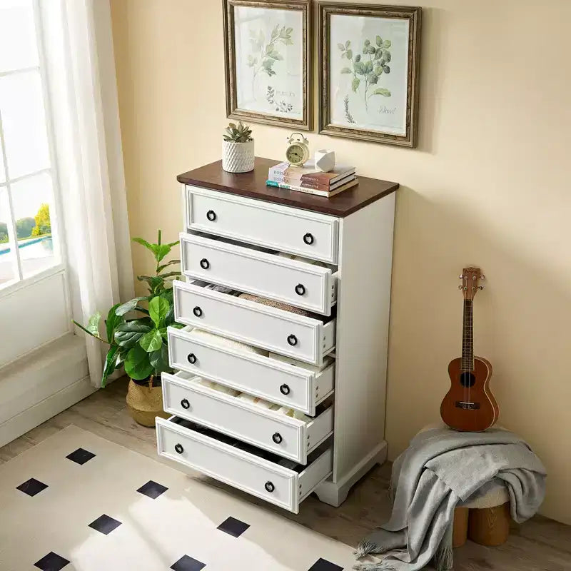 Commode moderne à 6 tiroirs, commode haute avec poignée facile à tirer, pour chambre ou couloir
