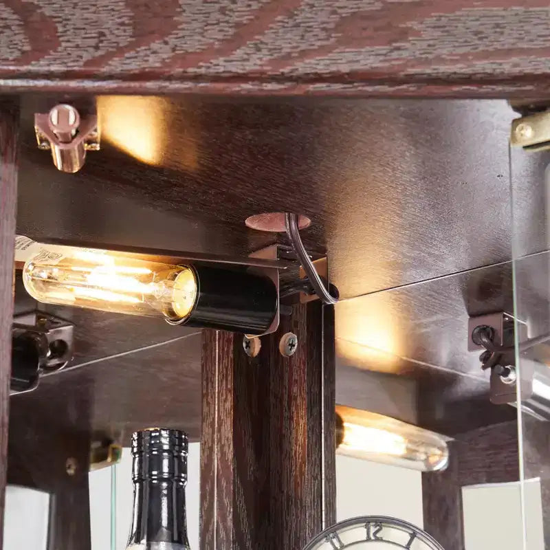 Vitrine d'angle en verre avec éclairage, étagères réglables et fonds de miroir pour salon