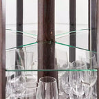 Vitrine d'angle en verre avec éclairage, étagères réglables et fonds de miroir pour salon
