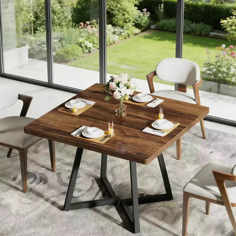Table de salle à manger carrée, table de cuisine en bois pour 4 personnes
