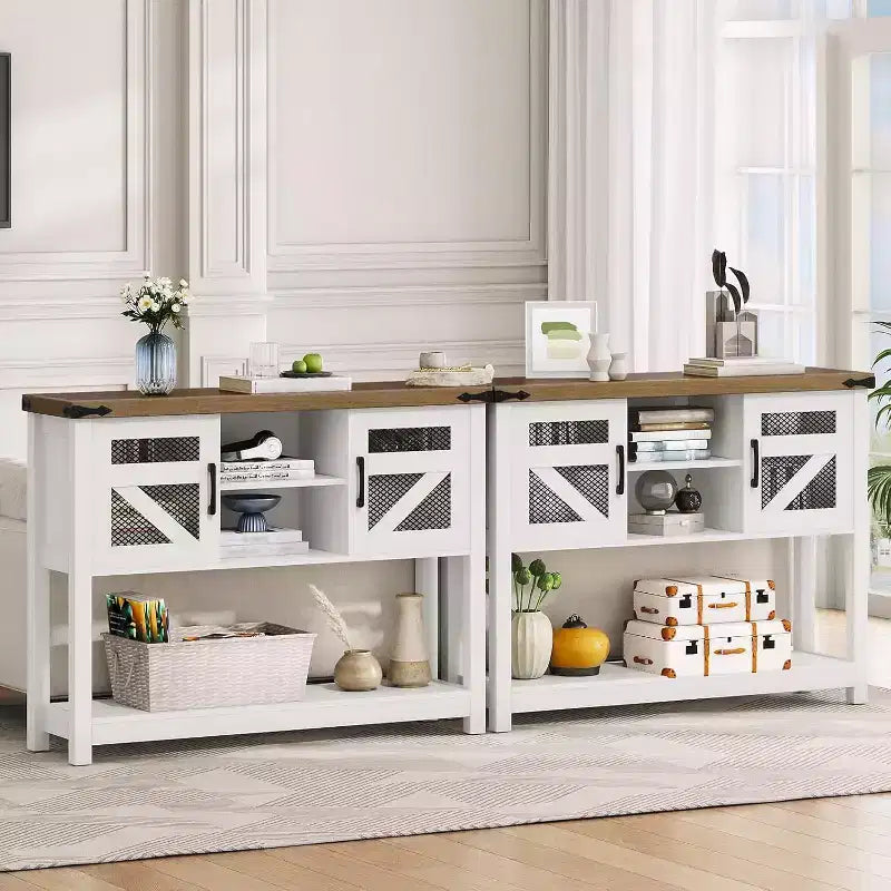 ACOINEL 43.3 Table d'entrée de ferme avec rangement, Console rustique pour canapé/couloir, Table de couloir étroite blanc et noyer