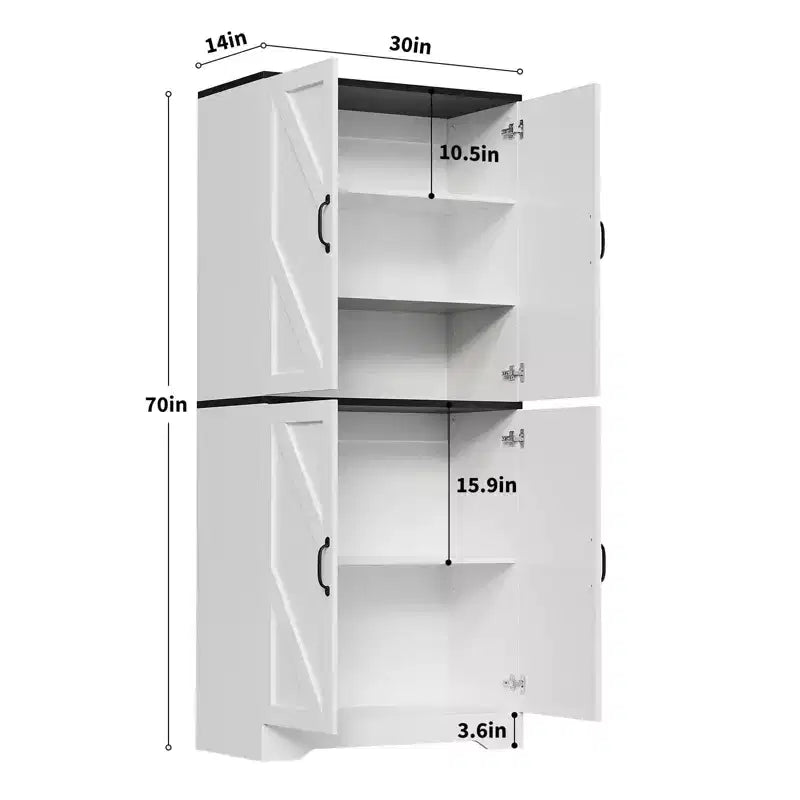 Meuble de rangement pour garde-manger de cuisine de ferme de 69 po | Armoire autoportante avec 4 portes et 2 étagères réglables pour salle à manger et salon