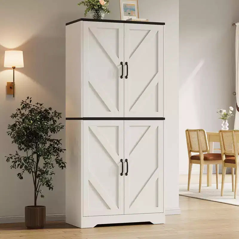 Meuble de rangement pour garde-manger de cuisine de ferme de 69 po | Armoire autoportante avec 4 portes et 2 étagères réglables pour salle à manger et salon