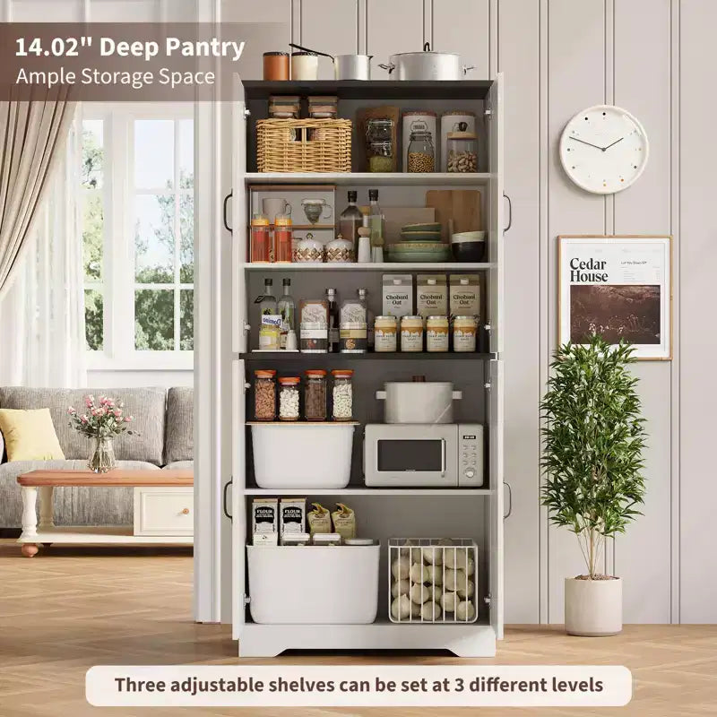 Meuble de rangement pour garde-manger de cuisine de ferme de 69 po | Armoire autoportante avec 4 portes et 2 étagères réglables pour salle à manger et salon