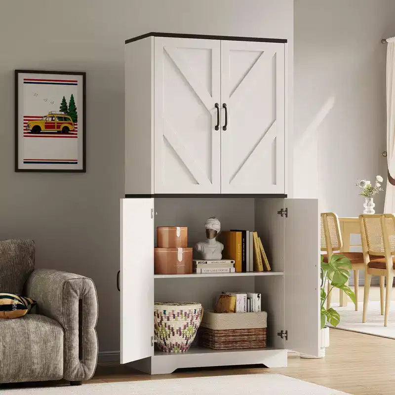 Meuble de rangement pour garde-manger de cuisine de ferme de 69 po | Armoire autoportante avec 4 portes et 2 étagères réglables pour salle à manger et salon